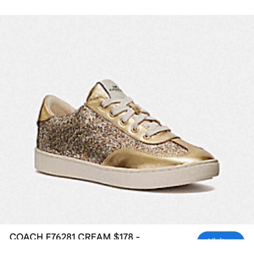 Coach c101 gold glitter low top leather sneakers 10 womens